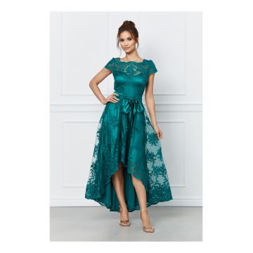 Rochie MBG verde din dantela cu lungime asimetrica