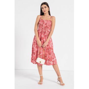 Rochie midi cu decolteu patrat si imprimeu