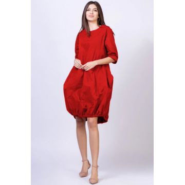 Rochie midi gogosar din tafta cu memorie, rosu