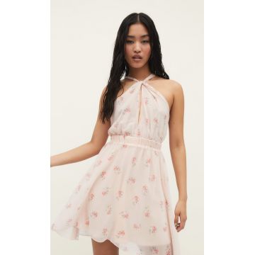 Stradivarius Rochie Lungă Halter Cu Imprimeu Roz Deschis L