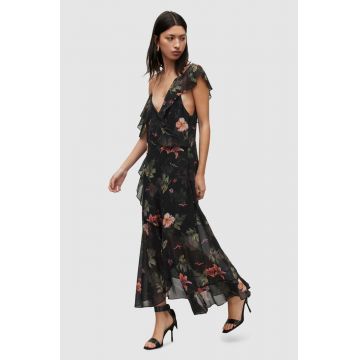 AllSaints rochie culoarea negru, maxi, drept