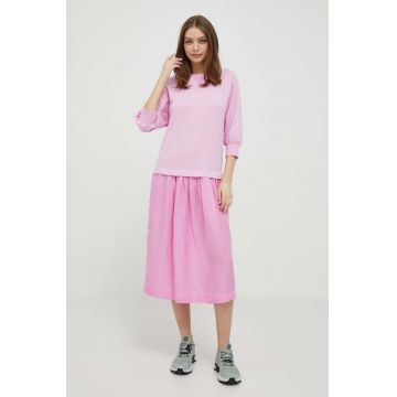 Deha rochie din amestec de in culoarea roz, midi, evazati