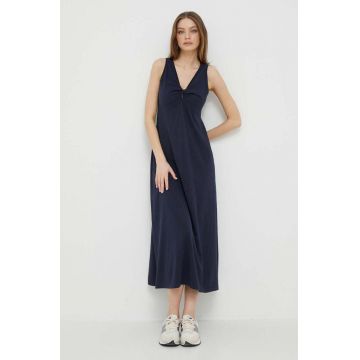 Deha rochie din bumbac culoarea albastru marin, maxi, evazati Deha rochie din bumbac culoarea albastru marin, maxi, evazati
