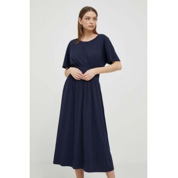 Deha rochie din bumbac culoarea albastru marin, midi, evazati