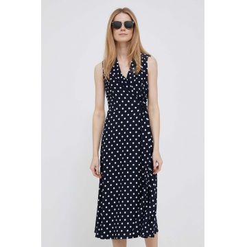 Dkny rochie culoarea albastru marin, midi, evazati