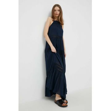 Pepe Jeans rochie Pipra culoarea albastru marin, maxi, evazati