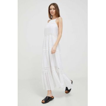 Pepe Jeans rochie Pirra culoarea alb, maxi, evazati