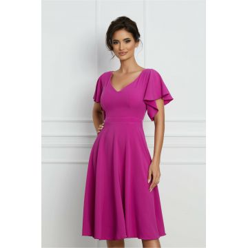 Rochie Dy Fashion magenta cu maneci tip volanas