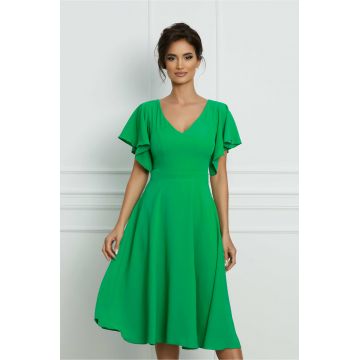 Rochie Dy Fashion verde cu maneci tip volanas