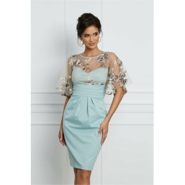 Rochie Dy Fashion verde mint din tafta cu dantela florala la bust