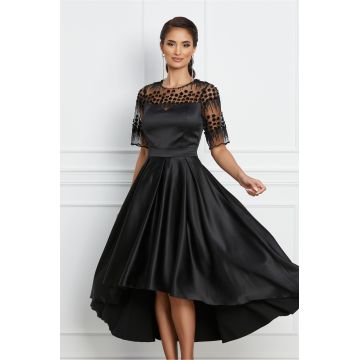 Rochie Ella Collection Brinda neagra din tafta cu lungime asimetrica