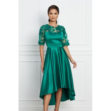 Rochie Ella Collection Brinda verde din tafta cu lungime asimetrica