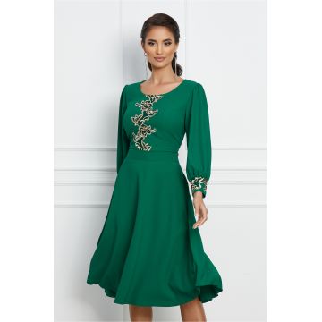 Rochie Ivona verde cu broderie bej