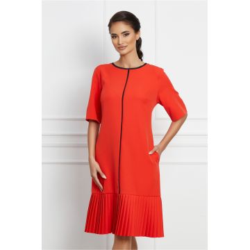 Rochie Larisa orange cu volan plisat la baza