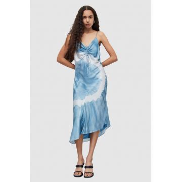 Rochie midi din amestec de matase cu model tie-dye