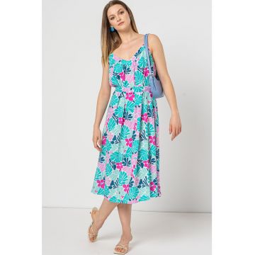 Rochie midi evazata cu decolteu in V