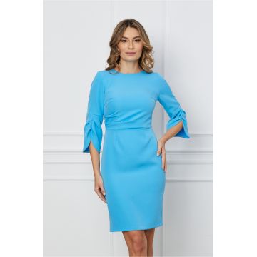 Rochie Moze bleu cu maneci trei sferturi si crepeu la spate