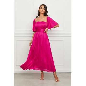 Rochie Moze fuchsia lunga din voal satinat