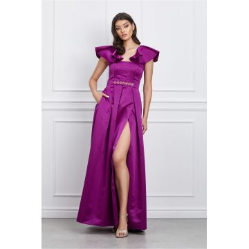 Rochie Moze lunga magenta din tafta cu crepeu maxi Rochie Moze lunga magenta din tafta cu crepeu maxi
