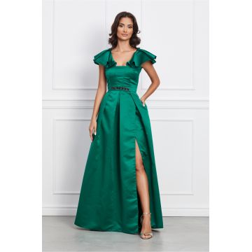 Rochie Moze lunga verde din tafta cu crepeu maxi