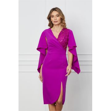 Rochie Moze magenta cu paiete si maneci crapate