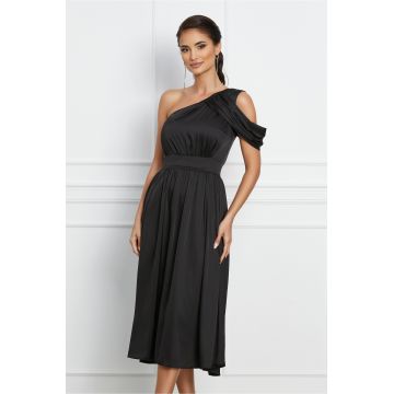Rochie Moze neagra cu o maneca lasata si un umar gol
