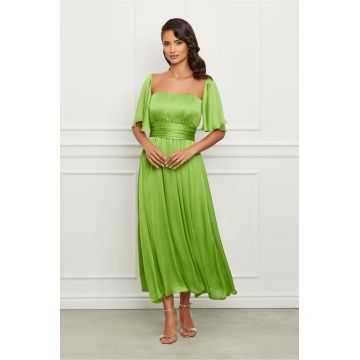 Rochie Moze verde lime lunga din voal satinat