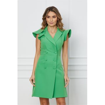 Rochie Moze verde tip sacou cu volanase la maneci