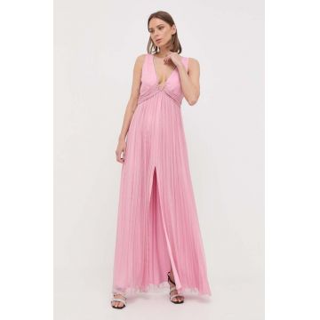 Nissa rochie de matase culoarea roz, maxi, drept