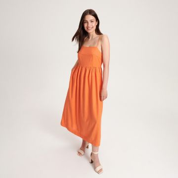 Reserved - Rochie midi din in - Oranj