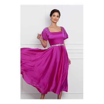 Rochie Anastasia magenta cu accesorii pe maneci si rijelina la baza