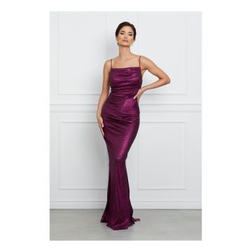 Rochie Dara lunga mov cu glitter si fronseuri