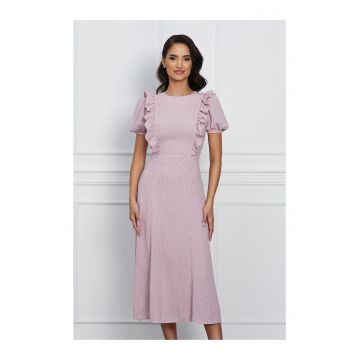 Rochie Dy Fashion roz cu buline si volanase la bust