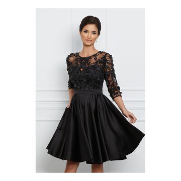 Rochie Ella Collection Cindy neagra din tafta cu broderie la bust