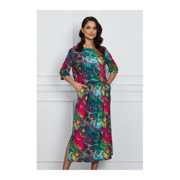 Rochie Erika verde cu imprimeu corai