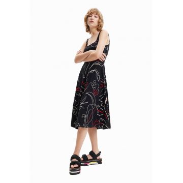 Rochie evazata cu frunze