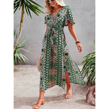 Rochie Goia lunga lejera din vascoza multicolor DRGR0061 Dargen