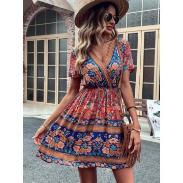 Rochie Ina scurta lejera din material sintetic multicolor DRGR0015 Dargen