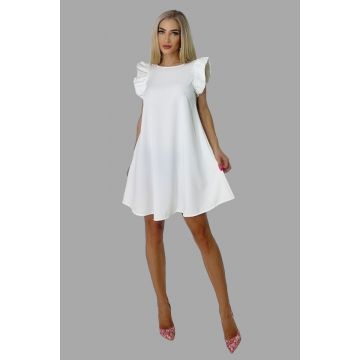 Rochie larga Azzuro, cu umeri bufanti si croiala in A, Alb, Marime universala S/M/L Rochie larga Azzuro, cu umeri bufanti si croiala in A, Alb, Marime universala S/M/L