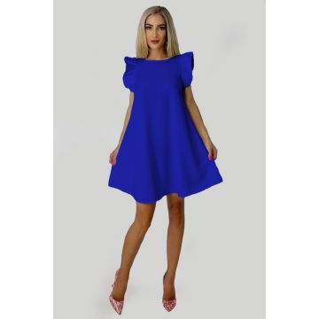 Rochie larga Azzuro, cu umeri bufanti si croiala in A, Albastru indigo, Marime universala S/M/L Rochie larga Azzuro, cu umeri bufanti si croiala in A, Albastru indigo, Marime universala S/M/L