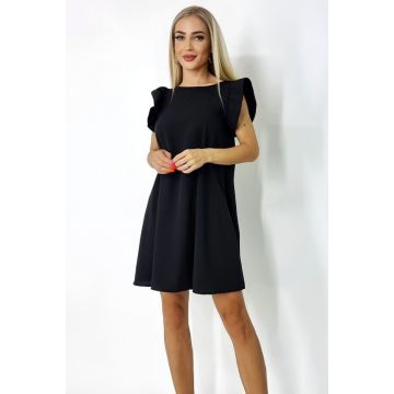 Rochie larga Azzuro, cu umeri bufanti si croiala in A, Negru, Marime universala S/M/L
