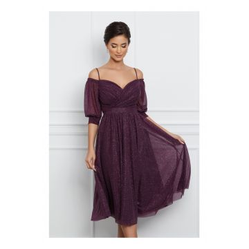 Rochie Larisa mov cu glitter si umeri goi