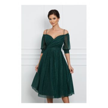 Rochie Larisa verde cu glitter si umeri goi