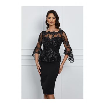 Rochie MBG neagra cu dantela si sclipici la bust