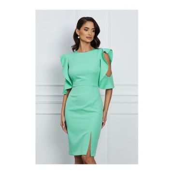 Rochie Moze verde pastel cu volane la maneci