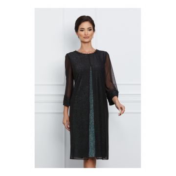 Rochie Nicoleta verde din lurex cu capa din voal negru