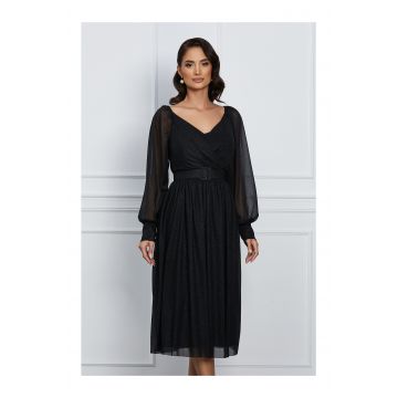 Rochie Ramona neagra cu glitter si curea detasabila in talie
