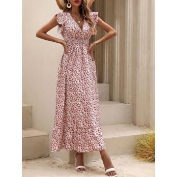 Rochie Rosa lunga lejera din material sintetic multicolor DRGR0004 Dargen