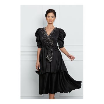 Rochie Sabrina neagra cu strasuri si bilute la bust