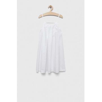 United Colors of Benetton rochie din bumbac pentru copii culoarea alb, midi, evazati
